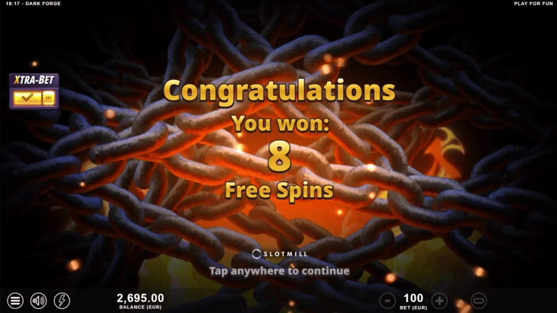 Dark Forge - início dos Free Spins com três símbolos Scatter