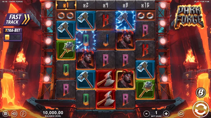 Dark Forge - tela de jogo principal com grade 4-5-5-5-4